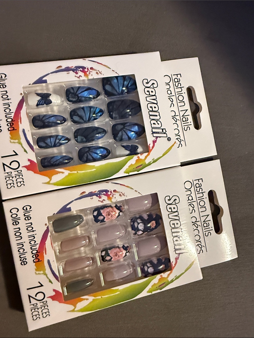 Seven7 Press-On Nail Set - Blue & Pink Floral Mix